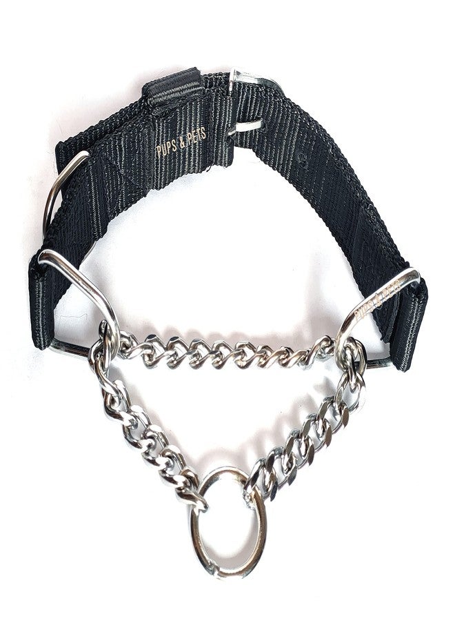 Pups&Pets Heavy Weight Durable and Adjustable Dog Nylon Half Chain Collar Half Choker Stainless Steel Dogs Collars Size - 1.55 inch XX-Large Size for Giant and Large Breed Dog (Black Color) - Image 2